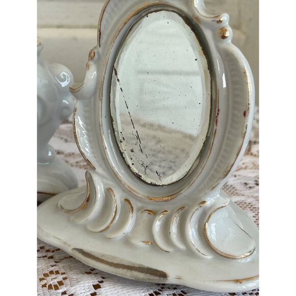 Antique 1940s Porcelain Lady Mirror Fairing/Powder.Trinket box - Picture 11 of 16